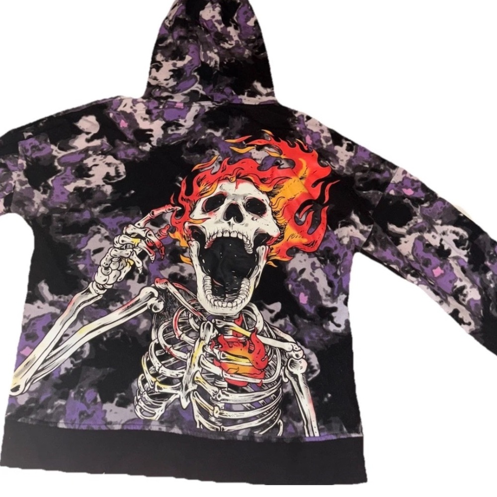 Flaming skull camo purple hoodie broken promises rare xs